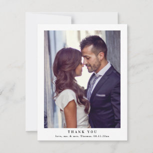Carte De Remerciements Photo de mariage élégant monogramme feuillage verd