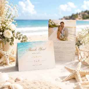 Carte De Remerciements Photo de mariage élégant sur la plage avec étoile