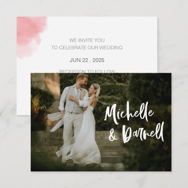 Carte De Remerciements Photo de mariage élégante avec le Coeur d'Amour Sc (Devant / Derrière)