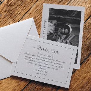 Carte De Remerciements Photo de mariage élégante et intemporelle en noir 