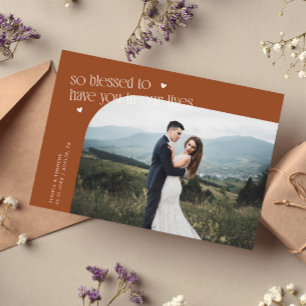 Carte De Remerciements Photo de mariage en terre cuite tellement bénie