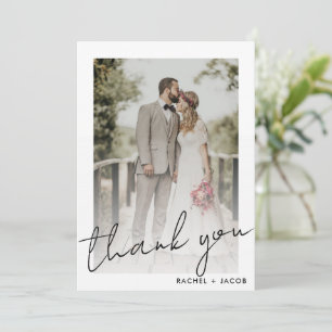 Carte De Remerciements Photo de mariage encadrée écriture moderne