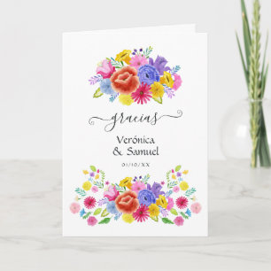 Carte De Remerciements Photo de mariage espagnol de fête florale à l'aqua
