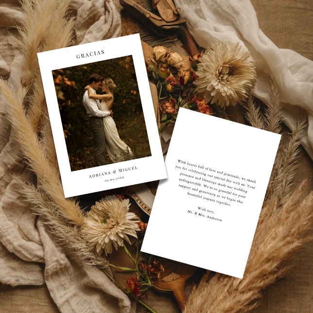 Carte De Remerciements Photo de mariage espagnol élégant moderne Gracias (Créateur téléchargé)