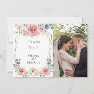 Carte De Remerciements Photo de mariage Fleurs de pivoine rose Rosa à l