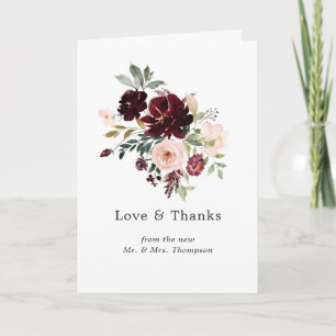 Carte De Remerciements Photo de mariage floral Bourguignon et rose