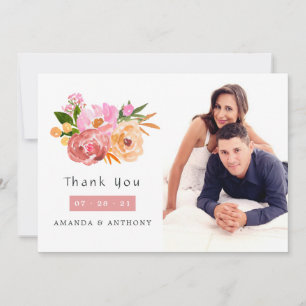 Carte De Remerciements Photo de mariage floral de printemps pastel