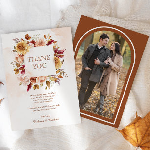 Carte De Remerciements Photo de mariage floral en terre cuite de Bourgogn