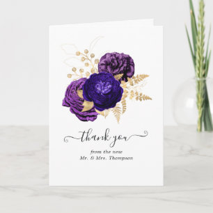 Carte De Remerciements Photo de mariage floral violet, pourpre et or
