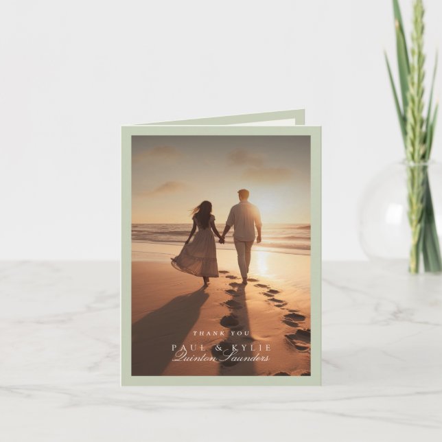 Carte De Remerciements Photo de mariage Garden Green (Devant)