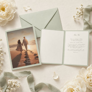 Carte De Remerciements Photo de mariage Garden Green