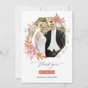 Carte De Remerciements Photo de mariage géométrique à l'aquarelle en terr