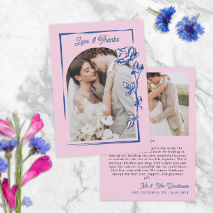 Carte De Remerciements Photo de mariage Illustration Rose Rose Bleue Roma