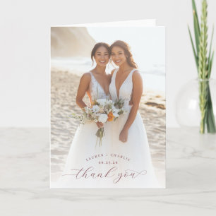 Carte De Remerciements Photo de mariage joyeux sur la plage
