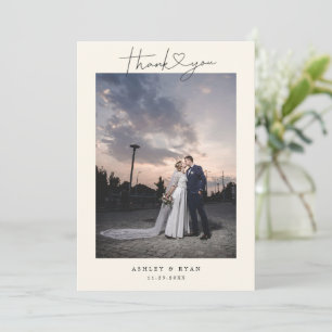 Carte De Remerciements Photo de mariage minimaliste avec un script simple