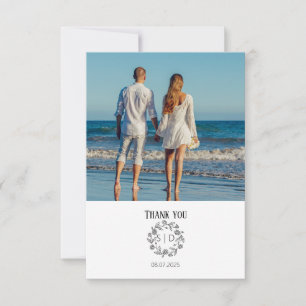 Carte De Remerciements Photo de mariage minimaliste botanique Daisy Line