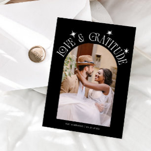 Carte De Remerciements Photo de mariage minimaliste Love & Gratitude Noir