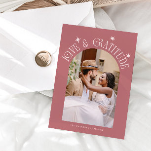 Carte De Remerciements Photo de mariage minimaliste Love & Gratitude Rose