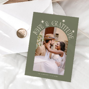 Carte De Remerciements Photo de mariage minimaliste Love & Gratitude Sage