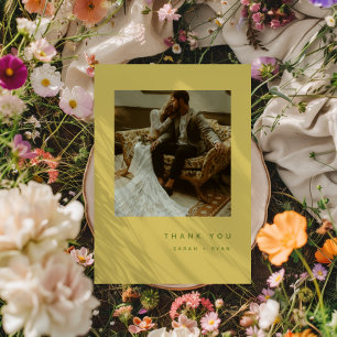 Carte De Remerciements Photo de mariage minimaliste moderne jaune citron