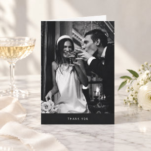 Carte De Remerciements Photo de mariage minimaliste moderne simple noir b
