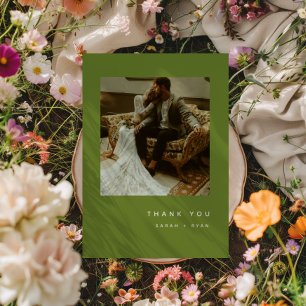 Carte De Remerciements Photo de mariage minimaliste moderne vert olive