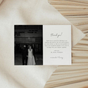 Carte De Remerciements Photo de mariage minimaliste noir et blanc avec éc