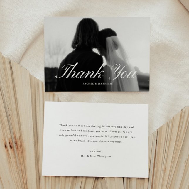 Carte De Remerciements Photo de mariage minimaliste noir et blanc avec éc (Créateur téléchargé)