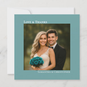 Carte De Remerciements Photo de mariage minimaliste sarcelle carré avec a