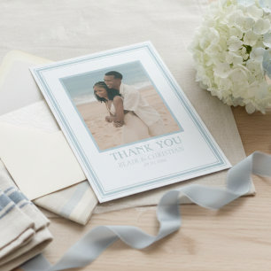 Carte De Remerciements Photo de mariage moderne bleu côtier élégant