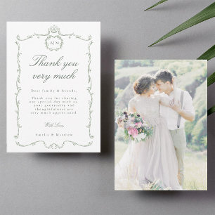 Carte De Remerciements Photo de mariage moderne classique français vert s
