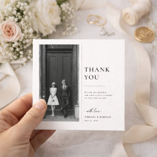 Carte De Remerciements Photo de mariage moderne classique noir et blanc