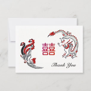 Carte De Remerciements Photo de mariage moderne Dragon-Phénix Double-Xi