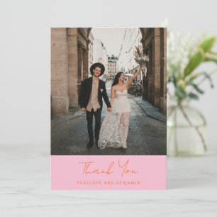 Carte De Remerciements Photo de mariage moderne écrit à la main rose oran