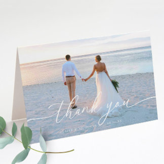 Carte De Remerciements Photo de mariage moderne élégante pliée