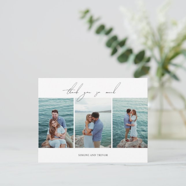 Carte De Remerciements Photo de mariage moderne en noir et blanc (Debout devant)