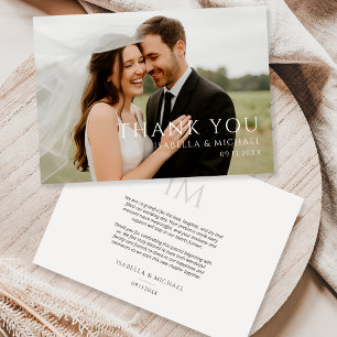 Carte De Remerciements Photo de mariage moderne minimaliste élégant