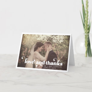 Carte De Remerciements Photo de mariage moderne rétro amour et remercieme
