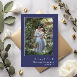 Carte De Remerciements Photo de mariage moderne simple bleu marine