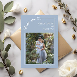 Carte De Remerciements Photo de mariage moderne simple bleu poussiéreux