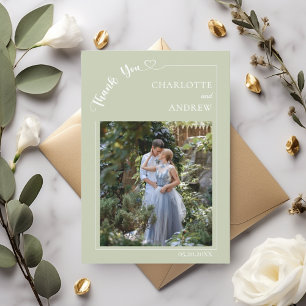 Carte De Remerciements Photo de mariage moderne simple vert sauge