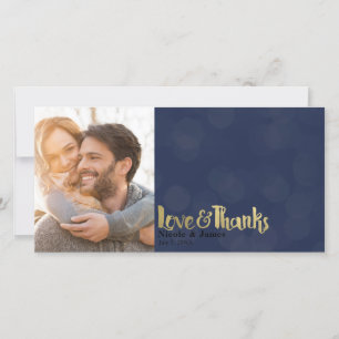 Carte De Remerciements Photo de mariage Navy & Or Amour & Remerciements M