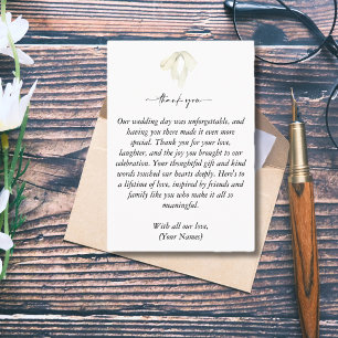 Carte De Remerciements Photo de mariage Noeud Élégant Blanc