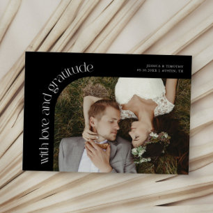 Carte De Remerciements Photo de mariage noir d'amour et de gratitude