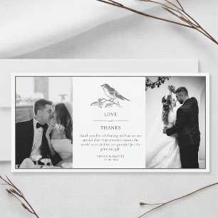 Carte De Remerciements Photo de mariage noir et blanc oiseau vintage