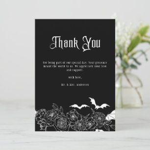 Carte De Remerciements Photo de mariage noir floral gothique élégant