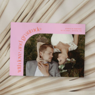 Carte De Remerciements Photo de mariage orange rose Amour et Gratitude