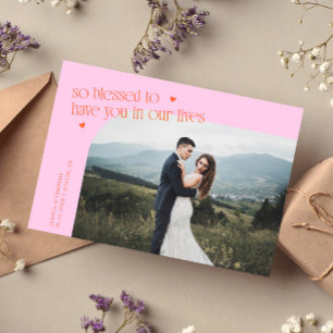 Carte De Remerciements Photo de mariage orange rose si bénie