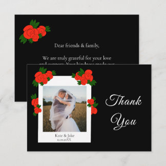Carte De Remerciements Photo de mariage personnalisé avec roses rouges no
