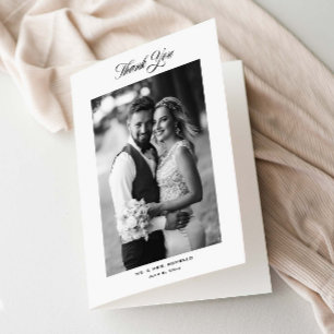 Carte De Remerciements Photo de mariage plié élégant écriture